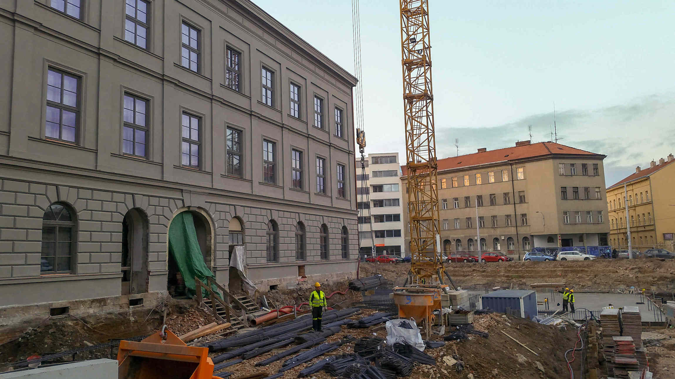 Výstavba Vlněny v Brně v únoru 2019