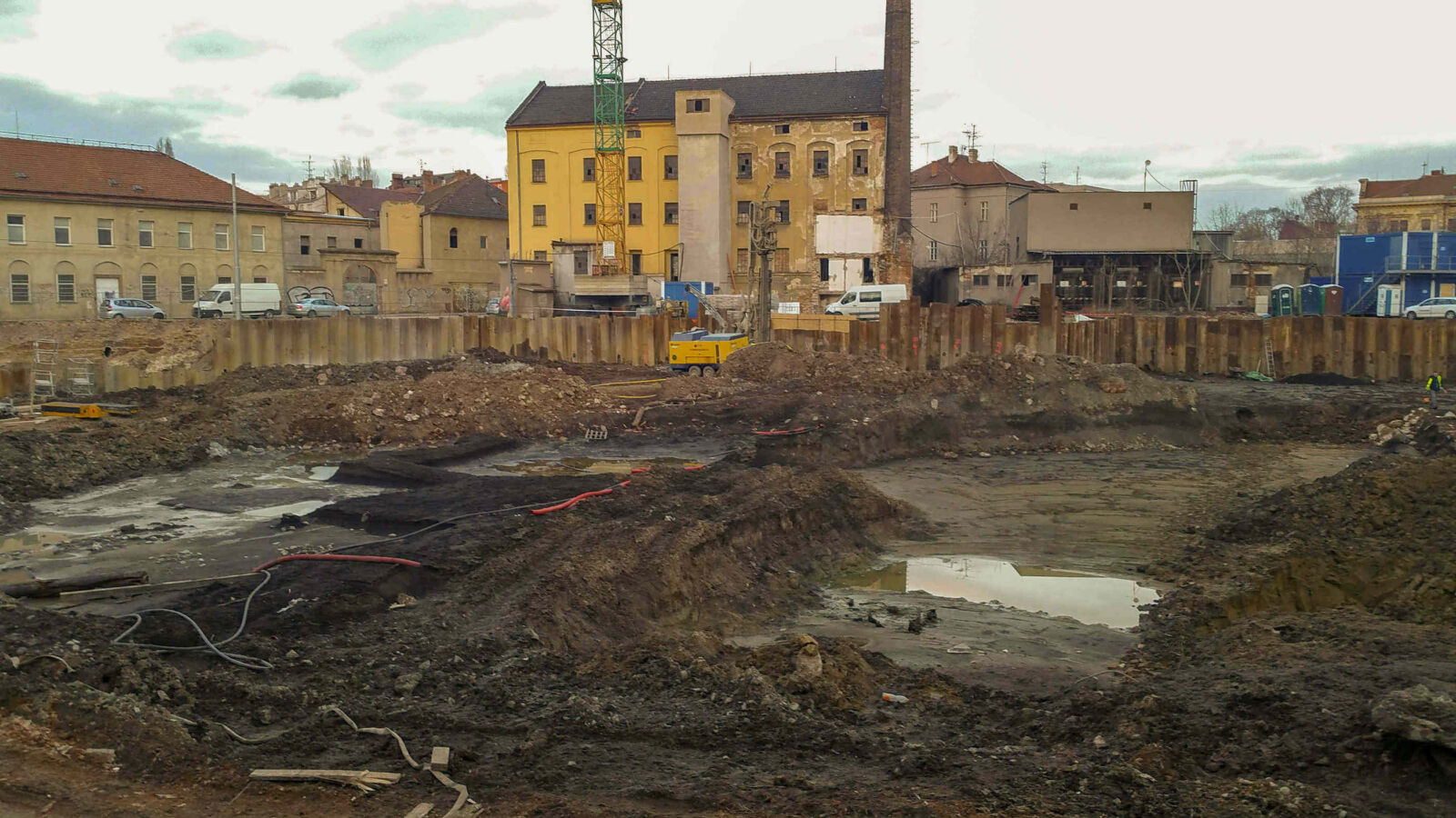 Výstavba Vlněny v Brně v únoru 2019