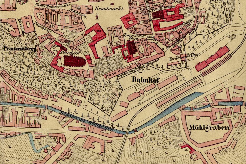 Doležalův situační plán města Brna 1:5 760 z roku 1858