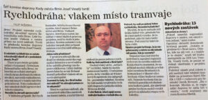 Brněnská „rychlodráha“ se 13 zastávkami ve výšce 6 metrů nad ulicemi v proskleném tubusu.