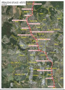 Návrh trasy a zastávek brněského Severo-jižního kolejového diametru z roku 2011