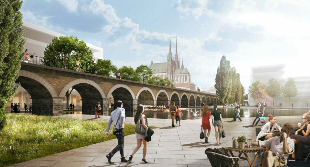 Vizualizace nové podoby a využití tzv. vídeňského viaduktu. Studie Koleček Jura, architekti Lausanne Brno