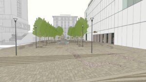 Vizualizace nového umístění zbytků gotického domu