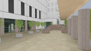 Vizualizace nového umístění zbytků gotického domu