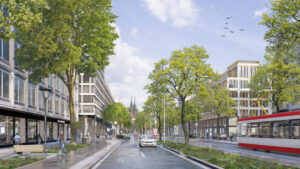 Vizualizace nové městské třídy - bulváru - vedené středem Trnité.