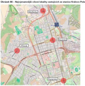 Cílové lokality cestujících z nádraží Brno Královo Pole, obr. 66