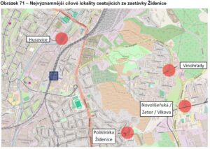 Cílové lokality pro cestující ze Židenic, obr. 71
