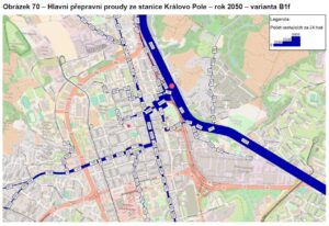 Hlavní přepravní proudy z nádraží Královo Pole ve variantě Petrov, obr. 70