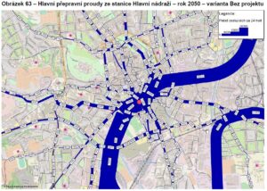 Hlavní přepravní proudy ze stanice Brno hl.nádraží v Nulové variantě