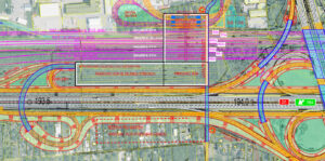 Detailní nákres zastávky, parkoviště, šaliny a příjezdových cest na Vídeňskou